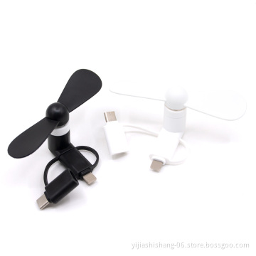 Portable 3 in 1 Cooling Cooler Mini USB Fan Cell Phone Fan for Iphone Android Type-C Hanldheld Mini Fan for Android Micro USB